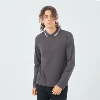 【GIORDANO 佐丹奴】男裝撞色領長袖POLO衫(06 煤灰)