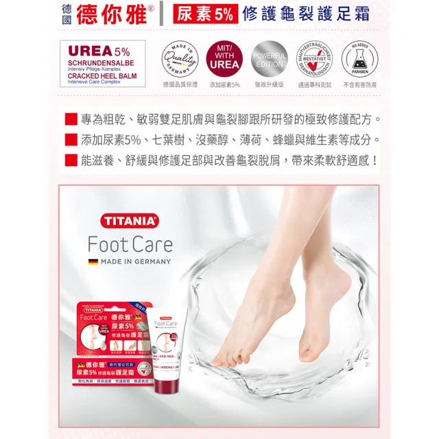 即期品【TITANIA】德你雅尿素5%修護龜裂護足霜30ml超值5入組