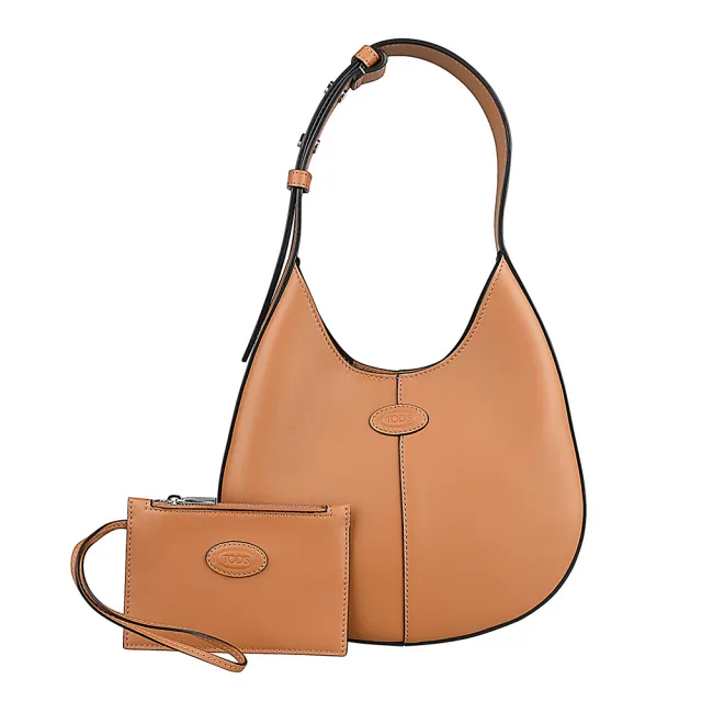 【TOD’S】TOD’S Di Bag皮革壓印LOGO小牛皮手提肩背新月包(迷你/棕)