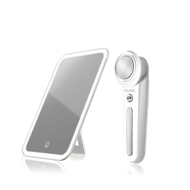 【Ms.elec 米嬉樂】輕薄LED觸控光鏡+40℃離子美容儀 LM-012+WI-001(溫感美容)