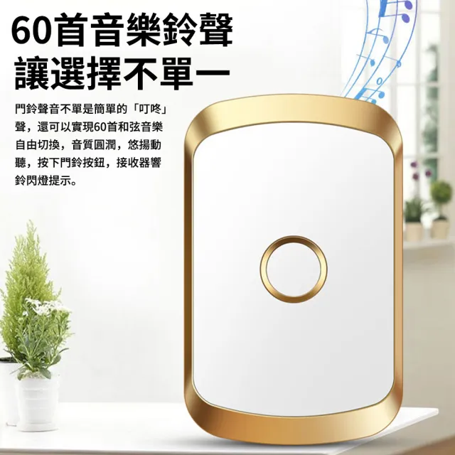 【CACAZI】遠距離無線門鈴 插電式音樂電鈴 老人呼叫器 看護鈴 電子救護領 家用免打孔電子鈴鐺(5檔音量可調)