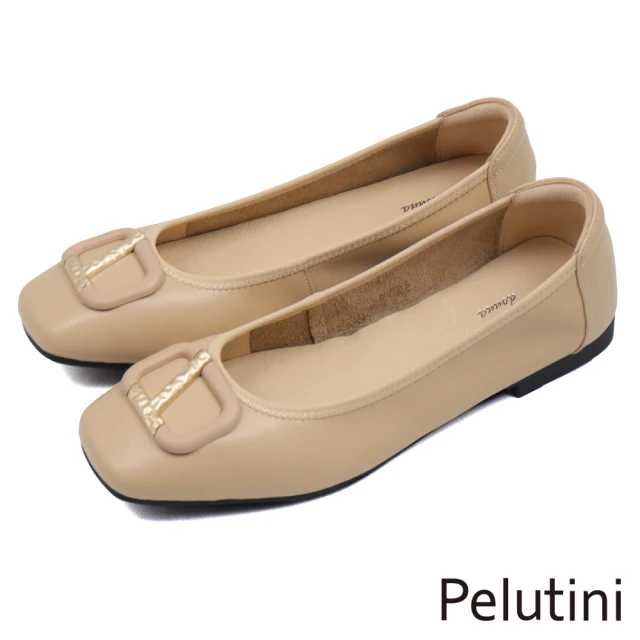 Pelutini 經典優雅金屬釦飾淑女包鞋 杏色(431120W-BE)