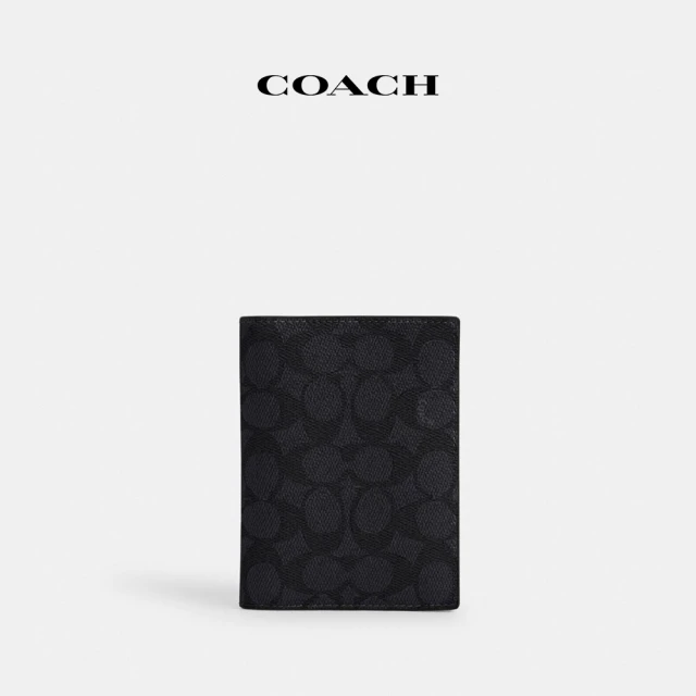 COACH蔻馳官方直營 經典Logo護照卡夾-QB/炭黑色/