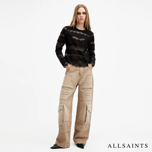 【ALLSAINTS】TIFF 蕾絲透膚條紋造型上衣 W030PB(常規版型)