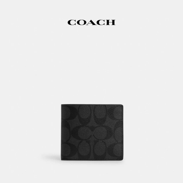 COACHCOACH蔻馳官方直營 經典Logo零錢皮夾-碳灰色/黑色(CR428)