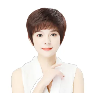 【自然短髮】自然蓬鬆整頂假髮(短髮 媽媽 全頭套 仿真 髮絲 女士 中老年 斜分瀏海 造型 補髮片)