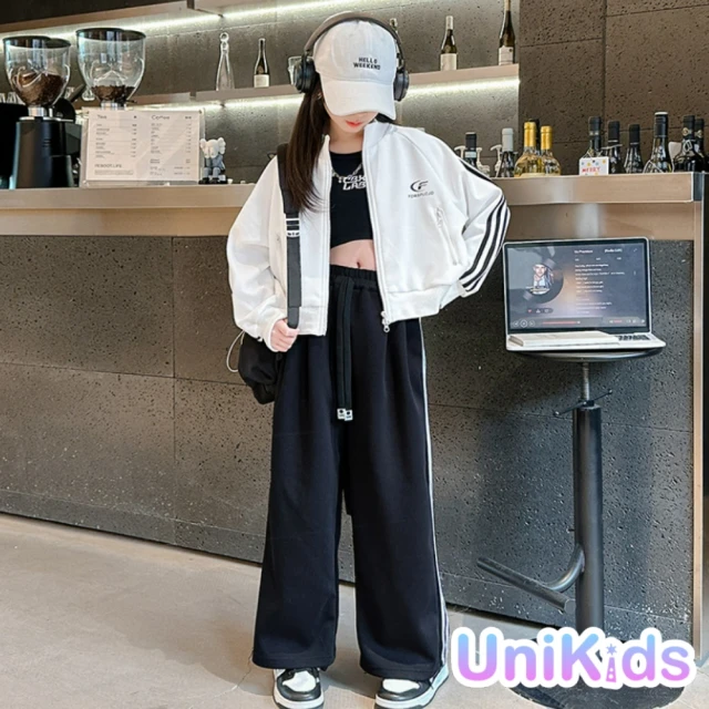 UniKids 中大童裝2件套裝立領長袖外套三槓運動長褲 女大童裝 CVCJD1105(圖片色)