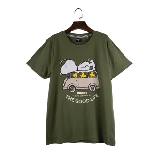 【SNOOPY 史努比】史努比趴車上男短袖圓領T