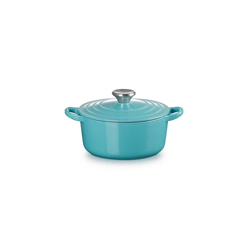 【Le Creuset】琺瑯鑄鐵鍋圓鍋 18cm(土耳其藍-鋼頭-內鍋黑)