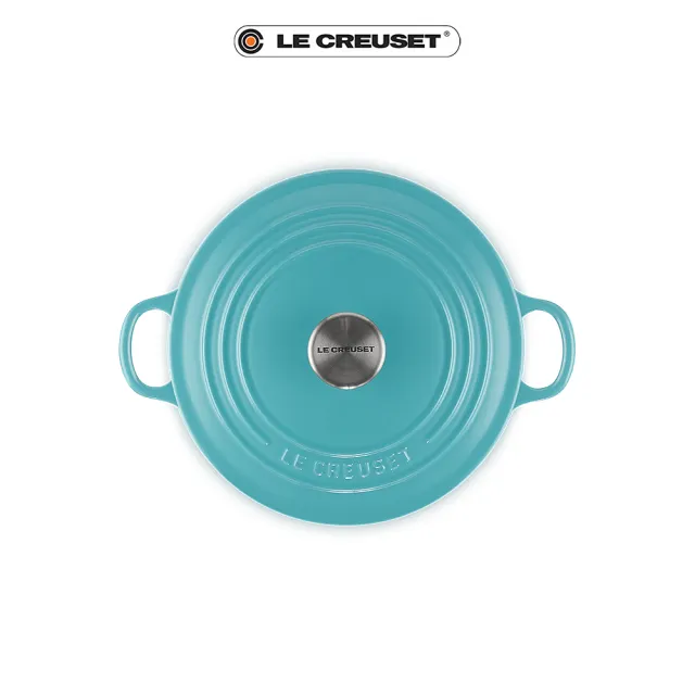 【Le Creuset】琺瑯鑄鐵鍋圓鍋 22cm(土耳其藍-鋼頭-內鍋黑)