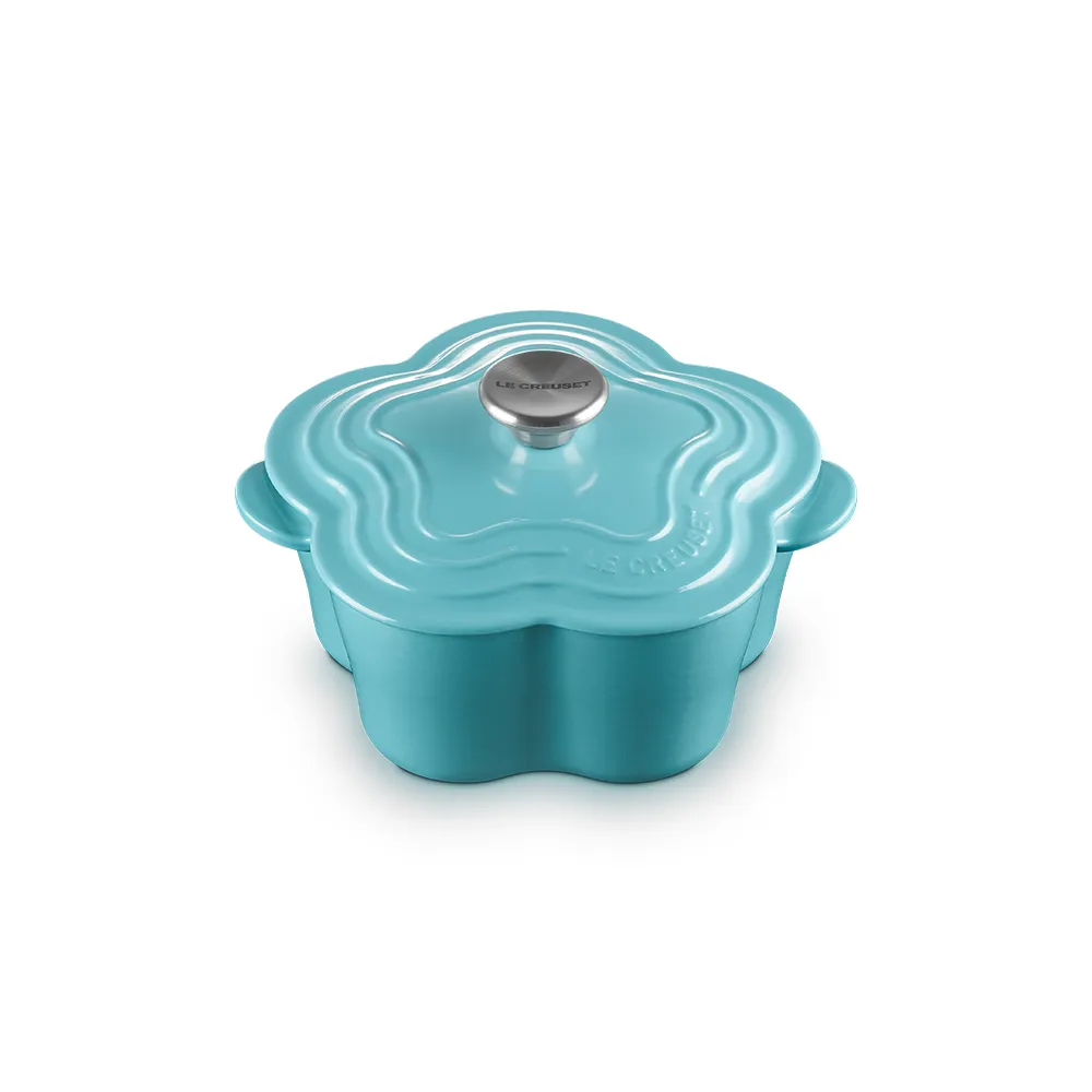 【Le Creuset】琺瑯鑄鐵鍋山茶花鍋20cm(土耳其藍-鋼頭-內鍋黑)