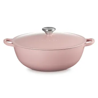 【Le Creuset】琺瑯鑄鐵鍋媽咪鍋 28cm(甜心粉-鋼頭-內鍋黑)