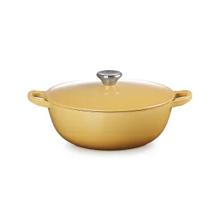 【Le Creuset】琺瑯鑄鐵鍋媽咪鍋24cm(溫桲黃-鋼頭-內鍋黑)