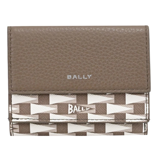 BALLY PNT 品牌幾何三角印花拼接雙面扣式零錢小短夾(淺棕)