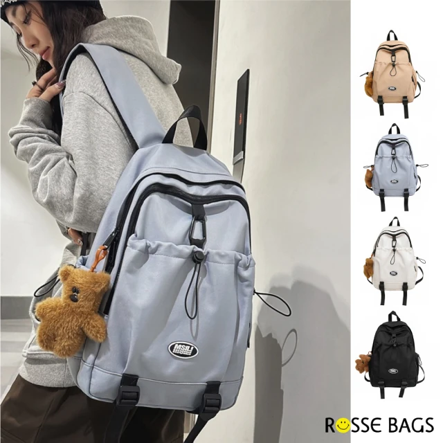 Rosse Bags 少女小熊掛飾文青學院風格電腦背包(現+預 黑色／卡其色／白色／藍