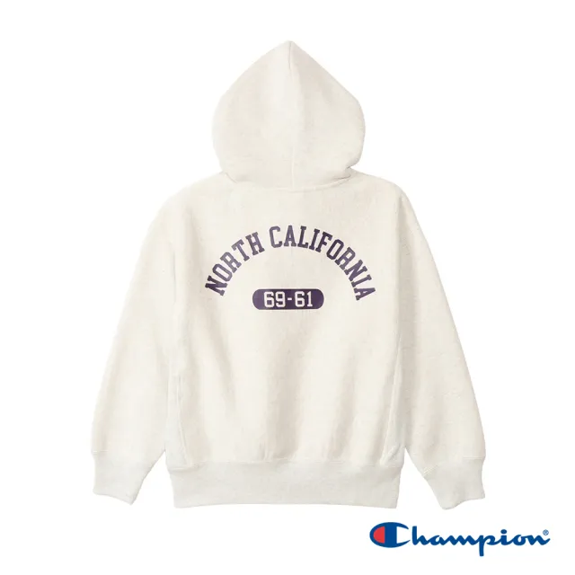 【Champion】官方直營-逆向編織美國棉學院風寬版連帽上衣-女(淺米色)
