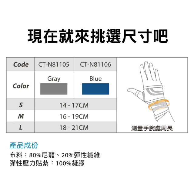 【BodyVine 巴迪蔓】超肌感貼紮護腕-1只(左右通用 滑鼠手適用 球拍運動 運動護腕 CT-N81105/CT-N81106)