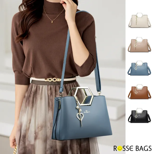 【Rosse Bags】質感時尚多隔層大容量手提包 肩背包 斜背包(米白色 / 卡其色 / 棕色