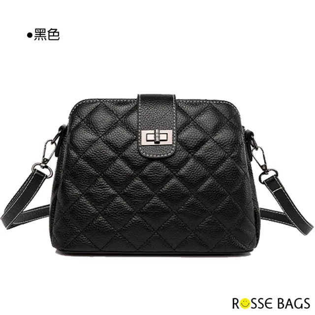 【Rosse Bags】氣質菱格繡線單間斜背水桶包(現+預  白色／黑色)