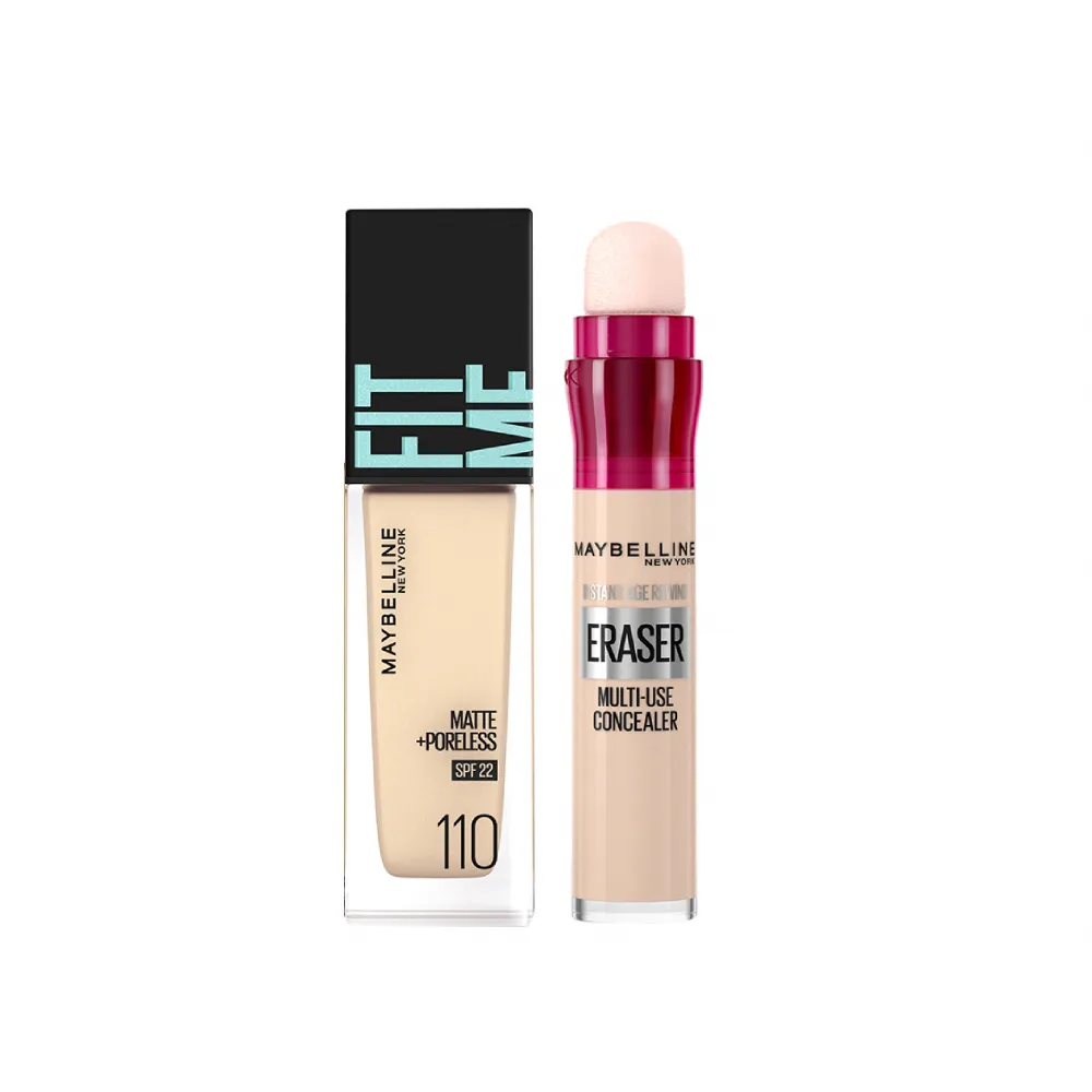 【MAYBELLINE 媚比琳】FIT ME 反孔特霧粉底液30ml+黑眼圈擦擦筆