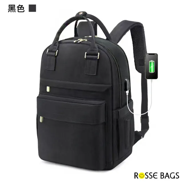 【Rosse Bags】時尚耐用通勤旅行15吋筆電後背包(現+預  黑色／米色／粉色／黑米色／黑棕色)