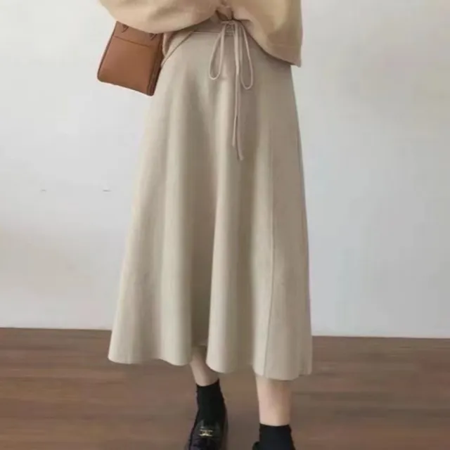 【巴黎精品】現貨+預購 女半身裙針織長裙A字裙蛋糕裙大碼洋裝休閒大尺碼女裝(溫柔風高腰5色a1hj18)
