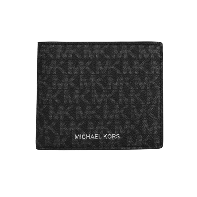 Michael Kors Cooper 滿版MK燙金LOGO 對開短夾附活動ID票夾(黑/灰)