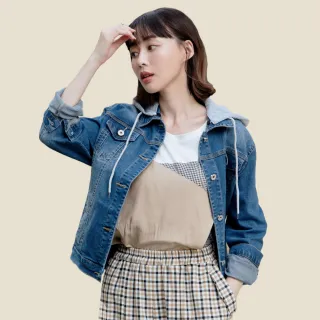 【betty’s 貝蒂思】壓褶刷色連帽長袖牛仔外套(深藍)