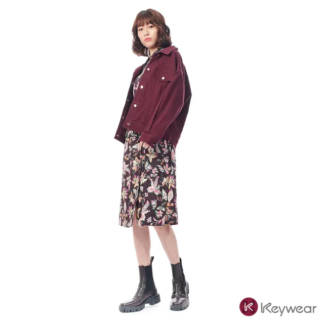 【KeyWear 奇威名品】寬鬆帥氣長袖牛仔外套