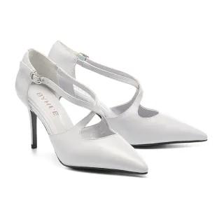 【BYHUE】性感優雅交叉繫帶羊皮軟芯美型尖頭高跟鞋(灰)