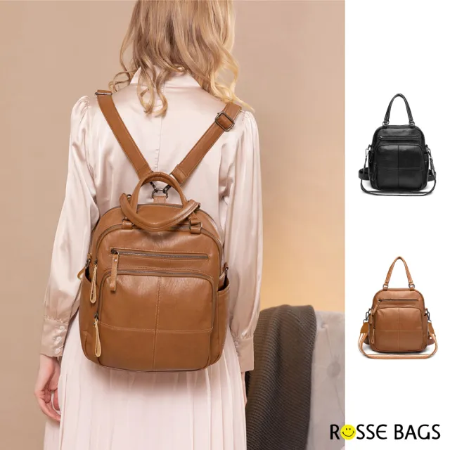 【Rosse Bags】輕盈款簡約雙肩包(現+預  黑色 / 棕色)