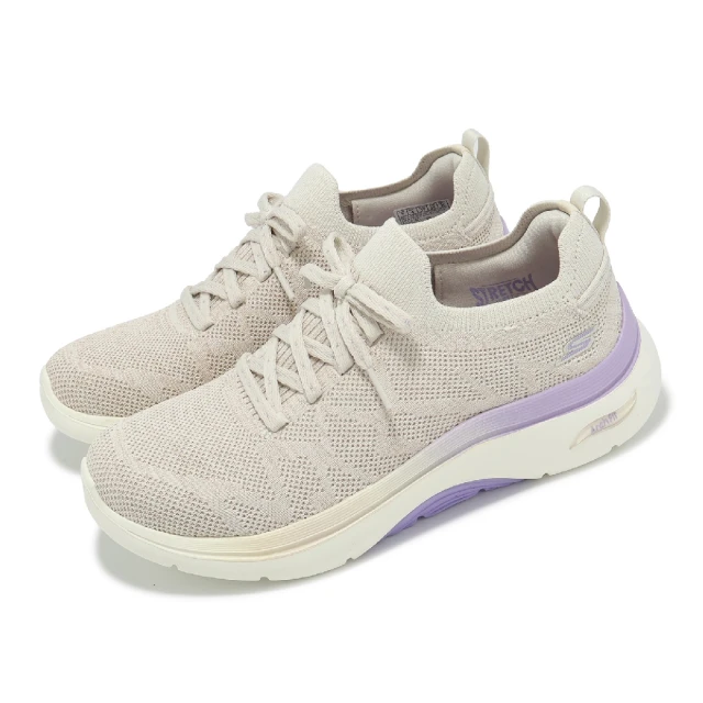 SKECHERS 休閒鞋 Go Walk Arch Fit 2.0-BEL 女鞋 米白 紫 雙密度 支撐 健走鞋(125320-NTPR)