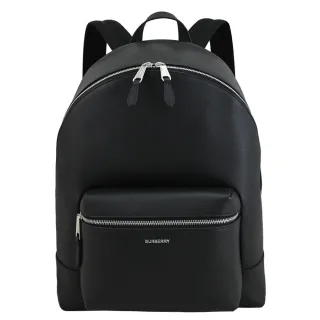 【BURBERRY 巴寶莉】簡約烙印LOGO荔枝牛皮商旅包旅用包後背包(黑)