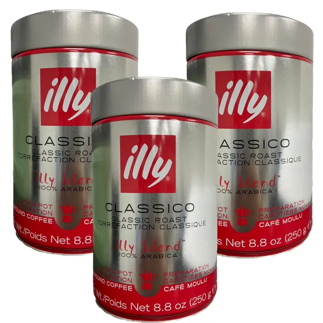 【illy】義大利經典風味咖啡豆(250g/罐；illy中度MOKA烘培咖啡粉  3入組 即期品2025/05/31)