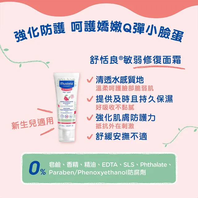 【Mustela 慕之恬廊】舒恬良 敏弱肌修護組(雙潔露300ml+潤身乳200ml+面霜40ml+修護霜40ml 敏感肌無香乳液)