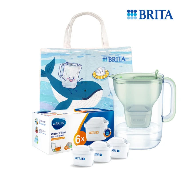 BRITA 官方直營 eco Style 永續純淨濾水壺 森林綠+MXplus濾芯+贈鯨豚帆布袋(共1壺9芯)