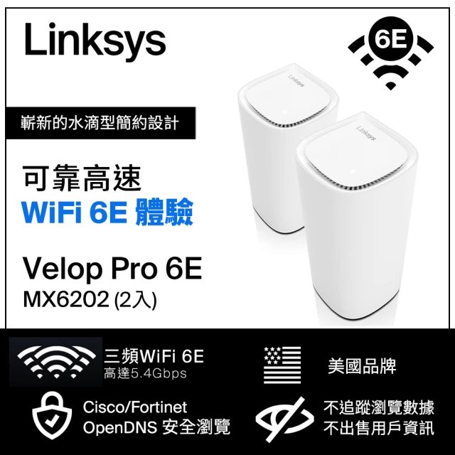 Linksys Velop Pro AXE5400 WiFi 6E 三頻 無線網狀路由器 二入