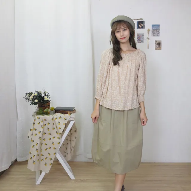 【Hana Mokuba】花木馬日系女裝鬆緊領口七分袖氣質碎花上衣(上衣)