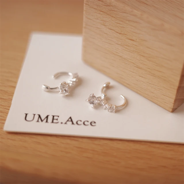 UME.Acce 小單鑽圓圈耳扣純銀耳環(S925純銀 耳環 純銀 全純銀 純銀耳環 單鑽 耳扣式 耳扣耳環)