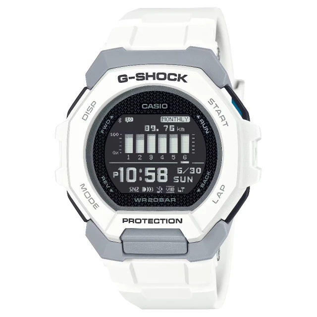 CASIO 卡西歐 G-SQUAD藍芽多功能訓練錶 白 47.4mm(GBD-300-7)