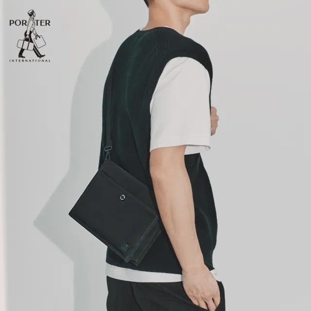 【PORTER INTERNATIONAL】剛正俐落DEAN斜背包-M(黑)