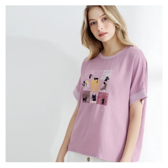 【R.NETS】HG 簡約貓日記雲彩波紋寬版上衣-粉