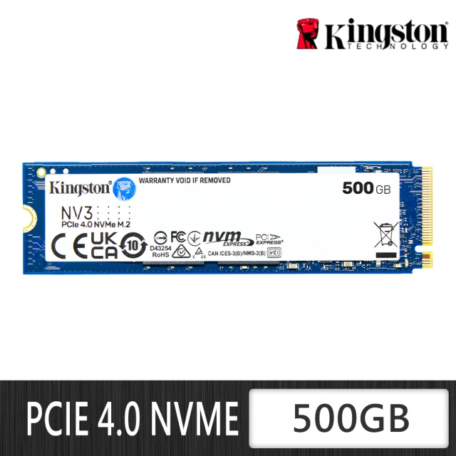 Kingston 金士頓Kingston 金士頓 NV3 500GB Gen4 PCIe SSD 固態硬碟(SNV3S/500G)