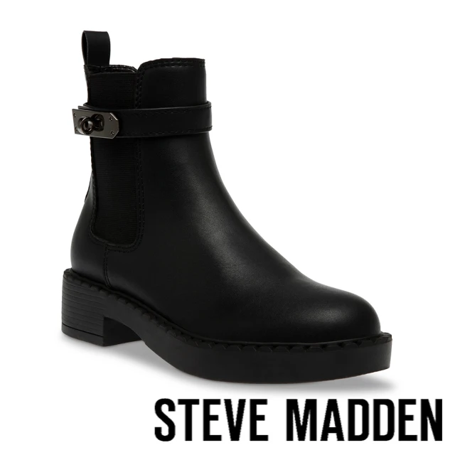 steve madden APPLIED 繞踝扣飾切爾西短靴(黑色)