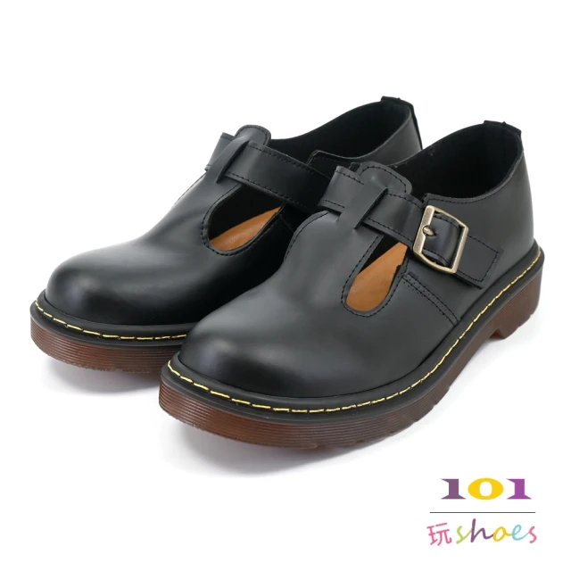 101 玩Shoes mit. 大尺碼厚底馬丁馬莉珍-文青女孩必備款(黑色 41-44碼)