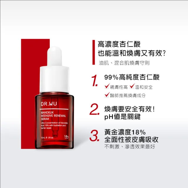 【DR.WU 達爾膚】杏仁酸亮白煥膚精華18% 15ML(2入組)