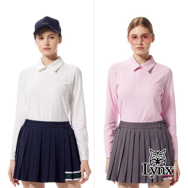 Lynx Golf 首爾高桿風格！女款合身版吸排抗UV機能精美造型後拉鍊織帶設計長袖POLO衫/高爾夫球衫(二色)