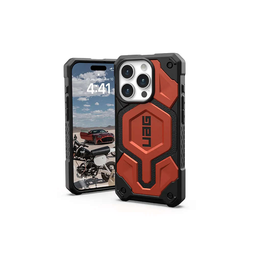 【UAG】iPhone 15 Pro 磁吸式頂級版耐衝擊保護殼（按鍵式）-橘(支援MagSafe功能)