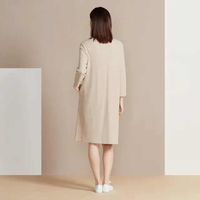 【YVONNE 以旺傢飾】出清品 華夫格開釦長袖洋裝-奶茶棕