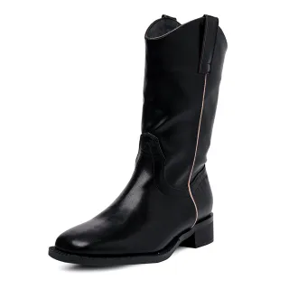 【nono house】an.an 西部率性風V口方頭中筒靴(黑)